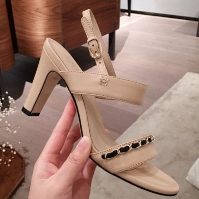 Chanel Lambskin Chain Heel Sandals Apricot 2020 Collection CE02044