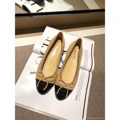 Chanel Lambskin Classic Bow Ballerinas Flats Apricot/Black CE03574