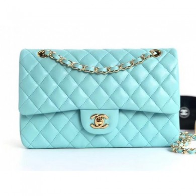 Chanel Lambskin Medium Classic Flap Bag A01112 Light Blue With Gold Hardware CE01830