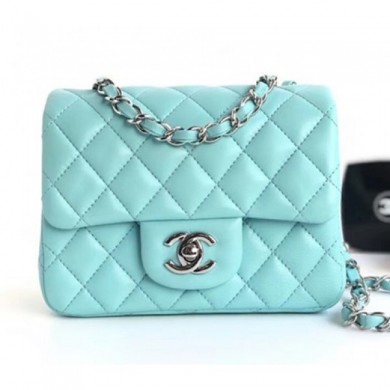 Chanel Lambskin Mini Classic Flap Bag A01115 Light Blue With Silver Hardware CE03665
