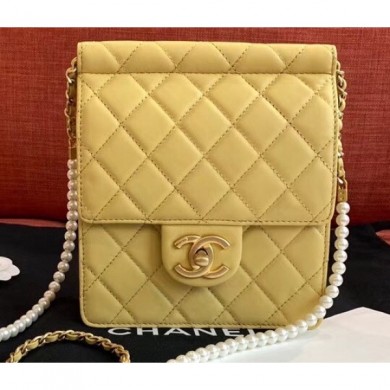 Chanel Lambskin with Imitation Pearls Mini Flap Bag AS0580 Yellow 2019 CE01344