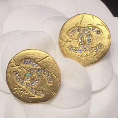 Chanel Large Crystal Round Stud Earrings Gold/Crystal White 2019 Collection CE03637