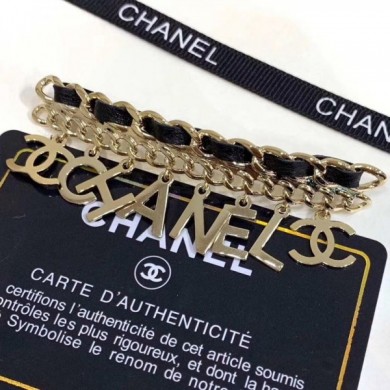 Chanel Lettering Leather Chain Brooch AB0623 Gold/Black 2019 Collection CE03844