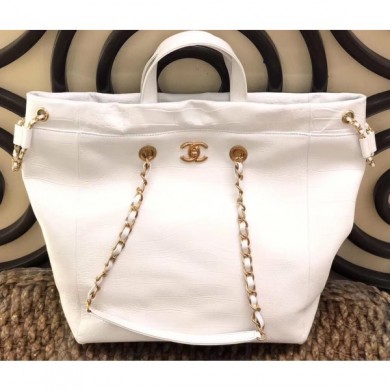 Chanel Metallic Crocodile Embossed Large Shopping Bag AS0801 White 2019 CE00658