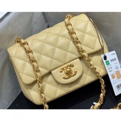 Chanel Original Quality Mini Classic Flap Bag 1115 in Caviar Leather Yellow with Gold Hardware CE00609