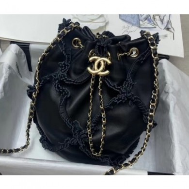 Chanel Patchwork Small Drawstring Bucket Bag AS1613 Black 2020 CE01222