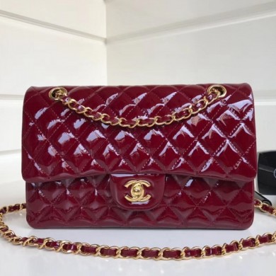 Chanel Patent Calfskin Medium Classic Flap Bag A1112 Burgundy（Gold Hardware） Collection CE01300