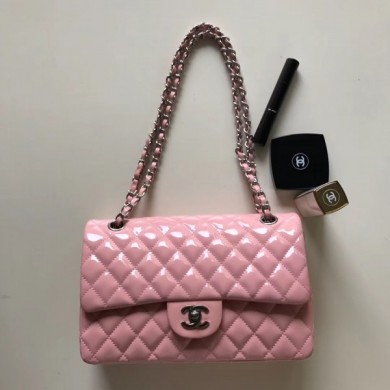 Chanel Patent Calfskin Medium Classic Flap Bag A1112 Pink(Silver Hardware) Collection CE04317