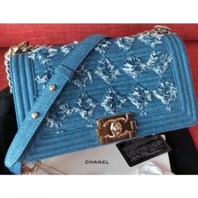 Chanel Pleated Denim Boy Flap Medium Bag 2019 CE01097