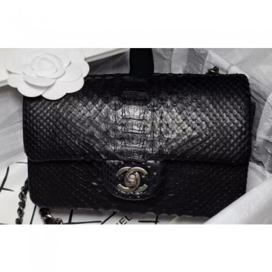 Chanel Python Classic Flap Small Bag A1116 Black/Silver CE04094