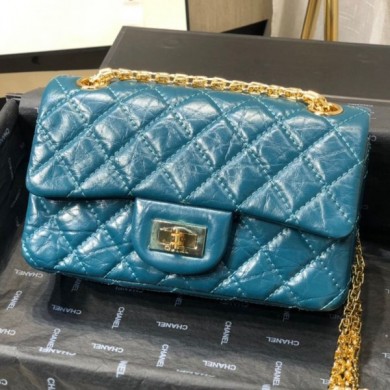 Chanel Quilted Aged Calfskin Small 2.55 Flap Bag A37586 Blue 01 2019 Collection CE03147