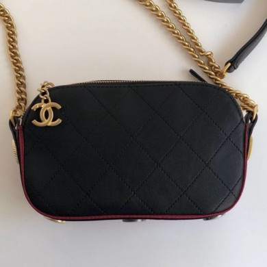 Chanel Quilted Calfskin Button Side Camera Case Bag A57574 Black 2019 Collection CE03609
