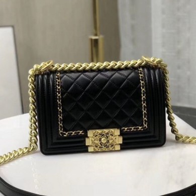 Chanel Quilted Calfskin Chain Small Boy Flap Bag A67085 Black 2019 Collection CE00659