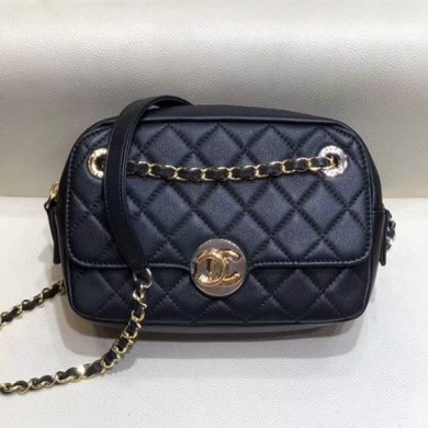 Chanel Quilted Grained Calfskin Round CC Metal Camera Bag AS6066 Black 2019 Collection CE02377