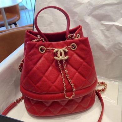 Chanel Quilted Grained Calfskin Small Drawing Bucket Bag AS0894 Red 2019 Collection CE00755