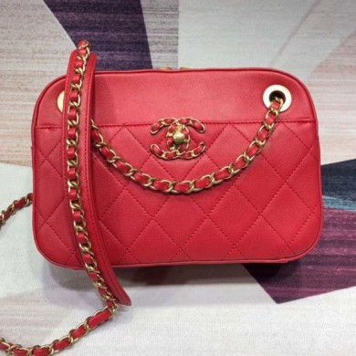 Chanel Quilted Lambskin Chain CC Camera Case AS0971 Red 2019 Collection CE02213