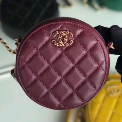 Chanel Quilted Lambskin Chain CC Round Clutch with Chain AP0725 Burgundy 2019 Collection CE00723