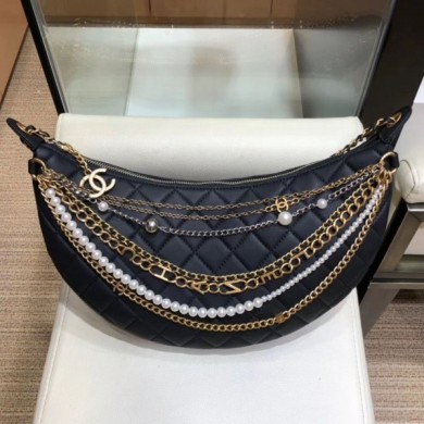 Chanel Quilted Lambskin Chain Tassel Hobo Bag AS0774 Black 2019 Collection CE00756