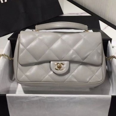 Chanel Quilted Lambskin Classic Medium Flap Bag with Top Handle AS1115 Gray 2019 Collection CE03479