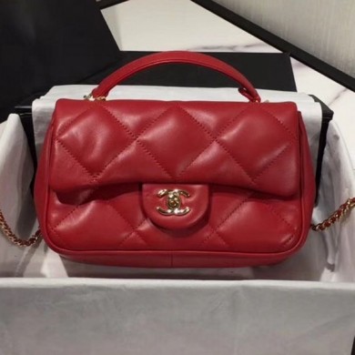 Chanel Quilted Lambskin Classic Small Flap Bag with Top Handle AS1114 Red 2019 Collection CE01789