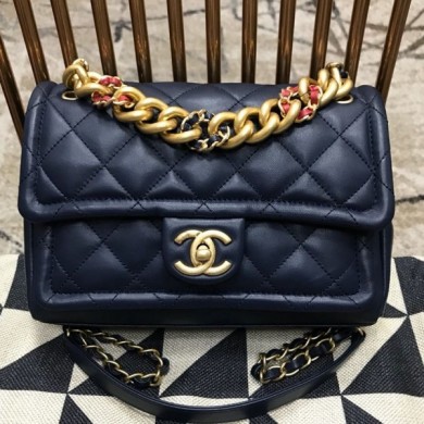 Chanel Quilted Lambskin Medium Flap Bag AS0937 Blue 2019 Collection CE01373