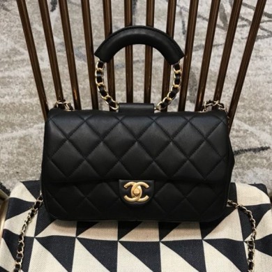 Chanel Quilted Lambskin Medium Flap Bag with Ring Top Handle AS1358 Black 2020 Collection CE01223