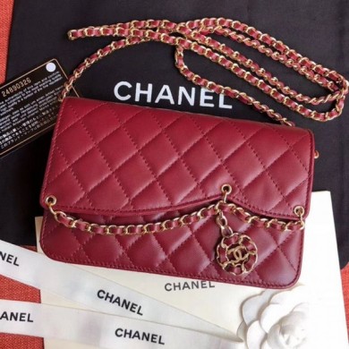 Chanel Quilted Lambskin Tassel Wallet on Chain WOC AP0278 Burgundy 2019 Collection CE01894