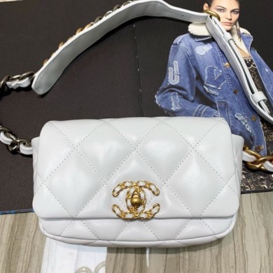 Chanel Quilted Leather 19 Belt Bag/Waist Bag White 2019 Collection CE00787