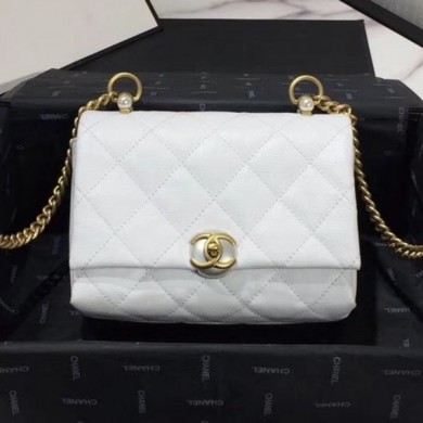 Chanel Quilted Leather Pearl Trim Small Flap Bag AS1170 White 2019 Collection CE02289