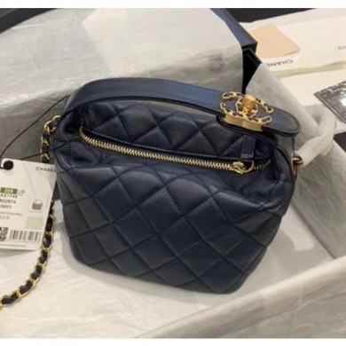 Chanel Quilted Leather Small Hobo Bag With Gold-Tone Metal AS1745 Navy Blue 2020 Collection CE03544