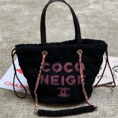 Chanel Quilted Shearling Sheepskin Small Shopping Bag AS0981 Black 2019 Collection CE03005