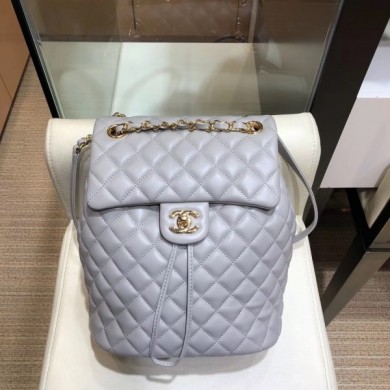 Chanel Quilting sheepskin Backpack Bag A91121 gray with gold hardware CE01644