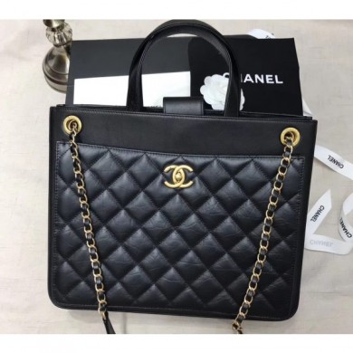 Chanel Quilting Shopping Tote Bag Black/Gold 2019 CE02919