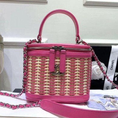 Chanel Rattan Woven Small Vanity Case AS1352 Pink/Beige 2020 Collection CE04063