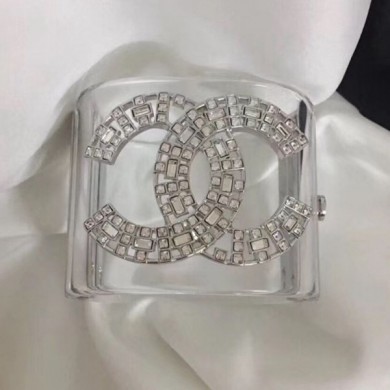 Chanel Resin Crystal CC Cuff Bracelet Silver 2019 Collection CE04109