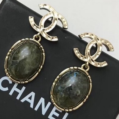 Chanel Round Stone Short Earrings Deep Green 2019 Collection CE02410