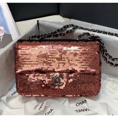 Chanel Sequins & Lambskin Flap Bag AS1448 Rust Red 2020 Collection CE01849