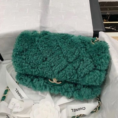 Chanel Shearling Lambskin Small Flap Bag AS1199 Green 2019 Collection CE03365