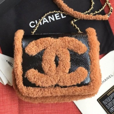 Chanel Shearling Sheepskin and Vintage Leather Flap Bag AS0321 Black/Brown 2019 Collection CE02179