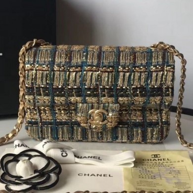 Chanel Tweed and Yarn Small Flap Bag Gold/Blue 2019 Collection CE02151