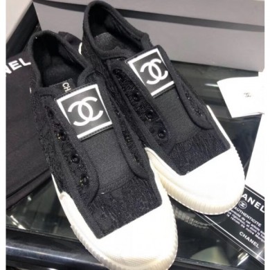 Chanel Vintage CC Logo Sneakers Lace Black 2019 CE02894