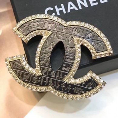 Chanel Vintage Textured Crystal Trim CC Brooch Black 2019 Collection CE03212