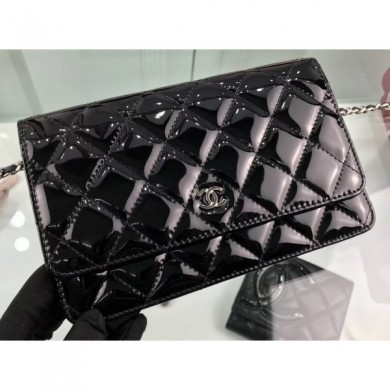 Chanel Wallet On Chain WOC Bag in Patent Leather Black/Silver CE01251