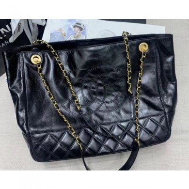 Chanel Waxy Calfskin Shopping Tote Bag Black 2020 CE01346