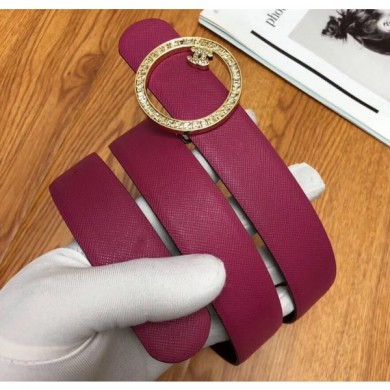 Chanel Width 3cm Grainy Calfskin Belt With Crystal Round Buckle Purple 2020 Collection CE01912