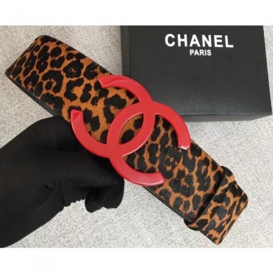 Chanel Width 5.3cm Leather Belt Leopard with Red CC Logo CE01021
