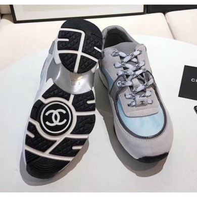 Cheap Chanel Calfskin Suede & Fabric Classic Sneaker Light Blue 2020(For Women and Men) Collection CE03021