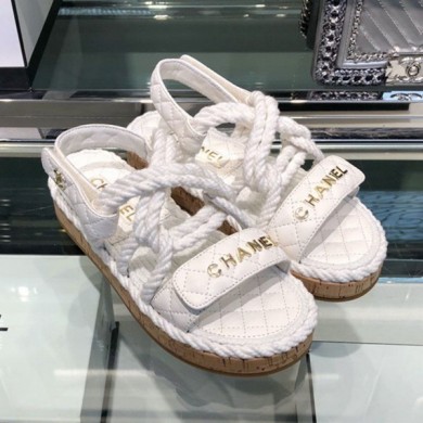 Cheap Chanel Cord Flat Sandals G34602 White 2019 Collection CE03911