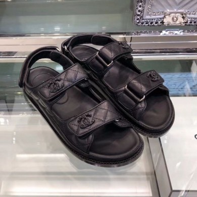 Cheap Chanel Quilted Strap Flat Sandals G3445 Black 2020 Collection CE01470