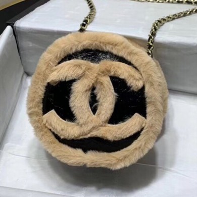 Cheap Chanel Shiny Vintage Crumpled Sheepskin Round Clutch with Chain Black/Beige 2019 Collection CE01994